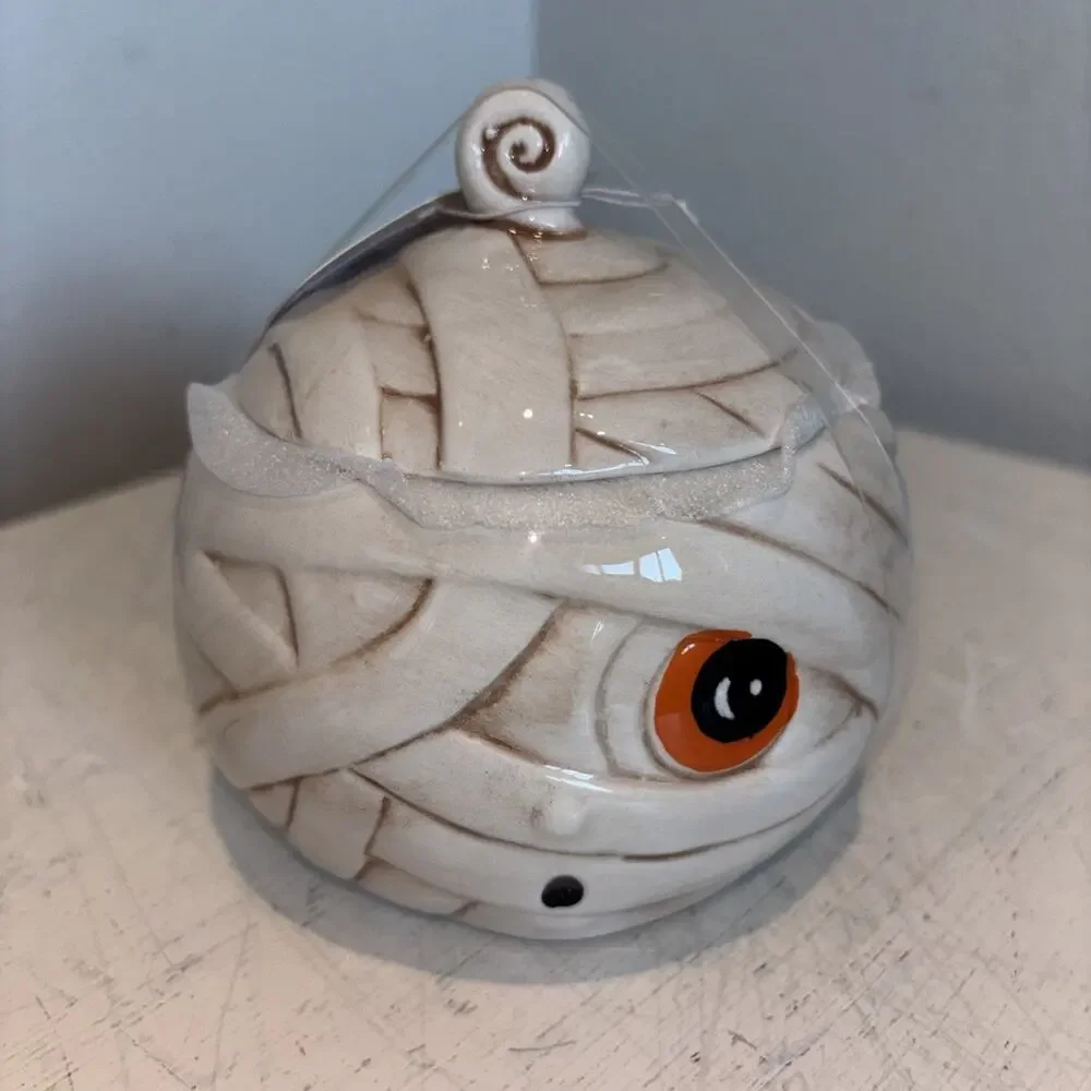 Johanna Parker Halloween Mummy Boy Girl Couple Small Covered Jar Canister Bowl